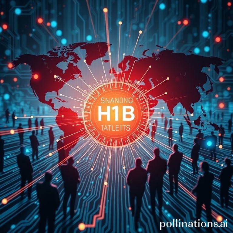 A conceptual illustration showing the intricate link between immigration policy, high-tech finance, and the global talent pool, symbolizing adaptation to new H-1B visa regulations.