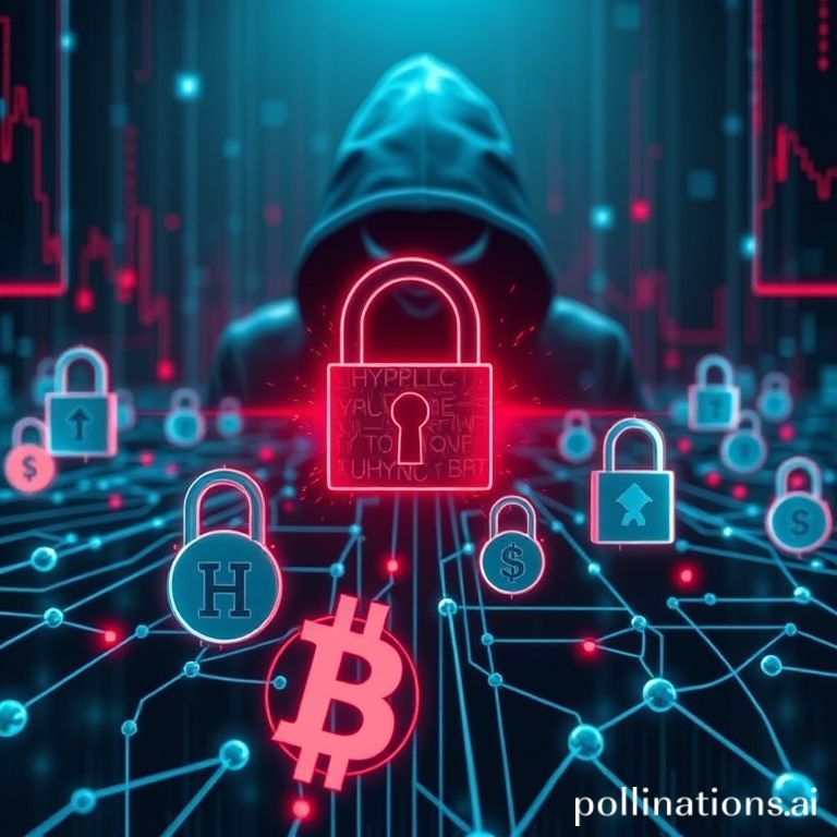 Visualisasi krisis keamanan siber pada blockchain Hyperliquid dengan data yang diserang dan token yang hilang.