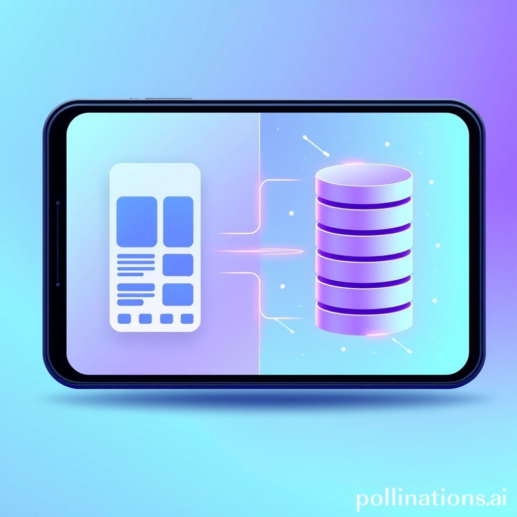 An abstract, minimalist illustration depicting a smartphone displaying a Flutter UI on one side, and a stylized database icon (like a stack of cylinders or a server rack) on the other. Connecting them are lines or arrows representing data flow, with subtle glowing particles. The background is clean and tech-oriented, using Flutter's brand colors (light blue, purple) with a touch of data science aesthetics. The overall theme visually emphasizes 