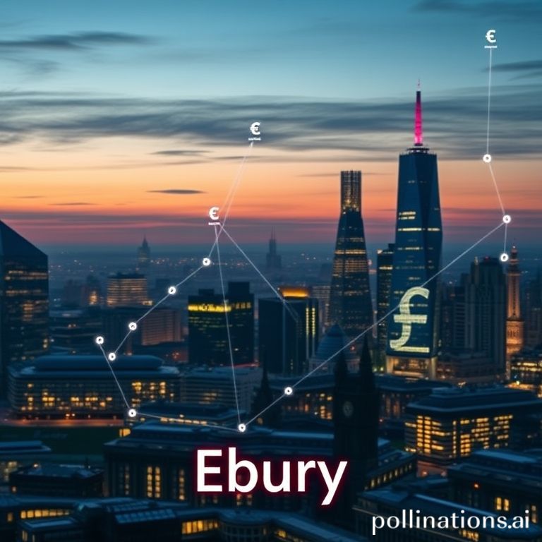 London skyline at dusk, representing global finance and technology, with digital overlays suggesting cross-border payments and Ebury's reach.