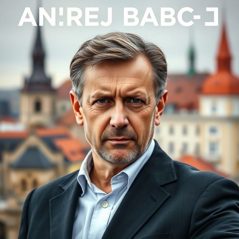 Andrej Babiš di poster kampanye pemilu Ceko, kembali ke kancah politik, dengan latar belakang kota Praha yang bersejarah.