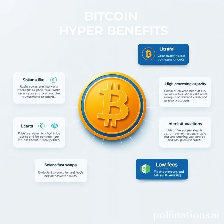 Infographic detailing the advantages of Bitcoin Hyper, showcasing fast swaps, low fees, high throughput, and dApp access.
