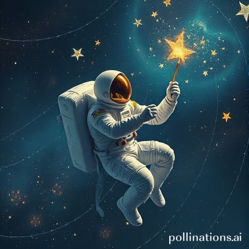 An astronaut painting stars while floating in space