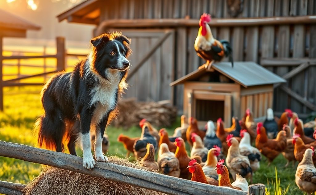 Animal guardians for chickens in the farmyard