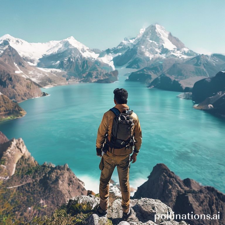 Anunay Sood, a celebrated travel vlogger, overlooking a serene turquoise lake amidst majestic mountains, symbolizing his adventurous spirit and digital legacy.