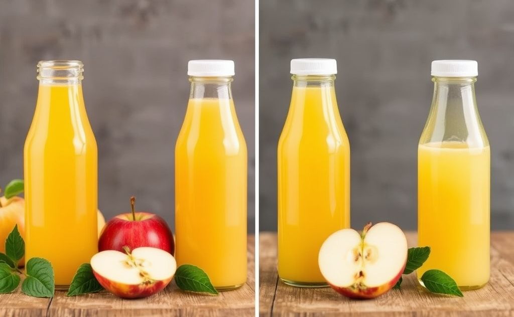 Apple juice natural and processed comparison