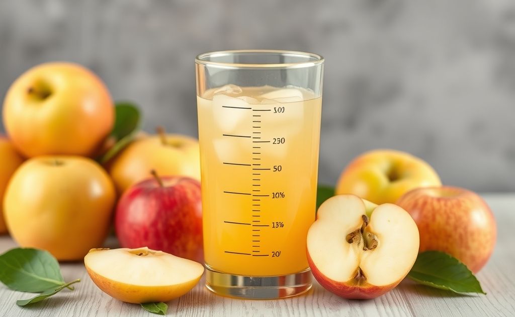 Apple juice with pH scale and fresh apples