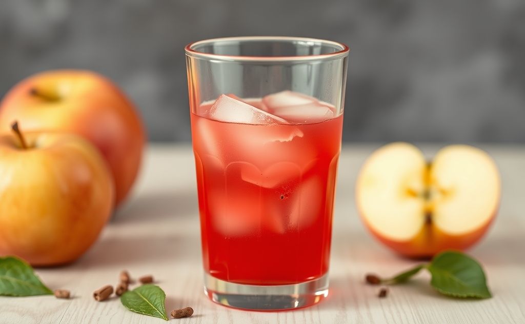 Apple juice with red dye in a glass