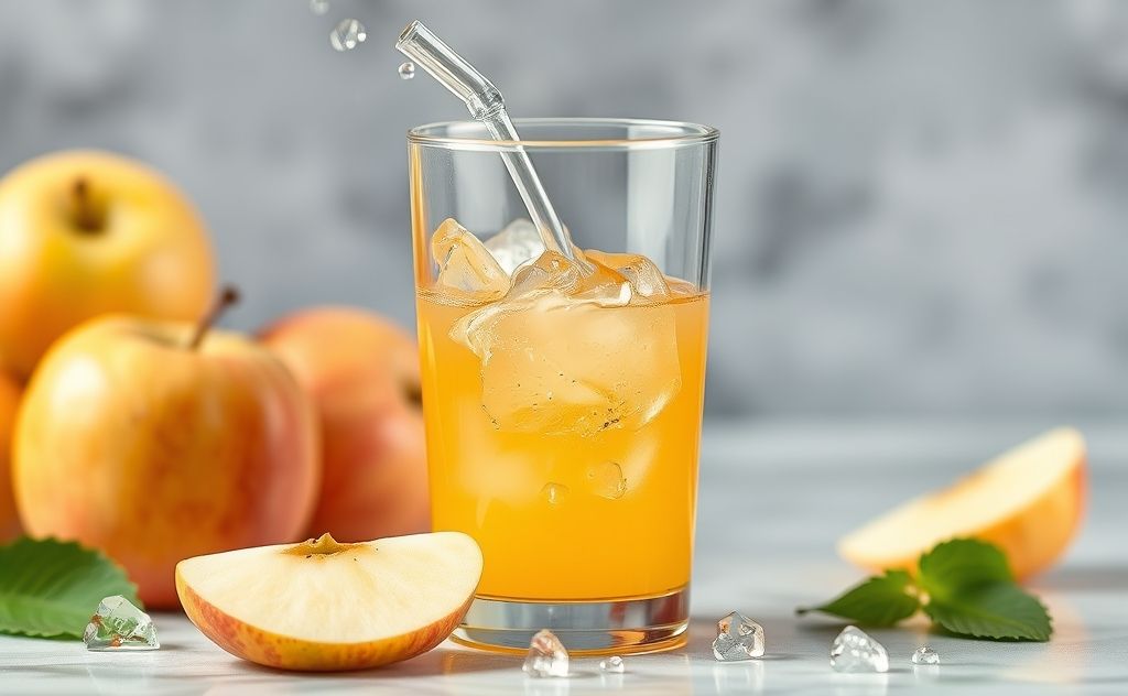 Apple juice with water percentage concept.