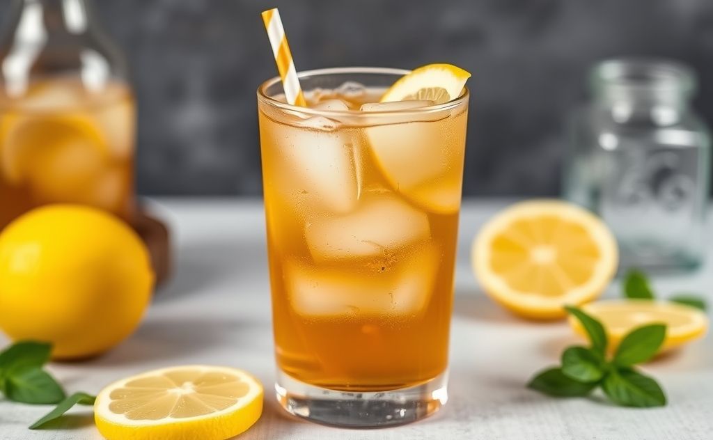 Arnold Palmer drink with lemon and iced tea twist
