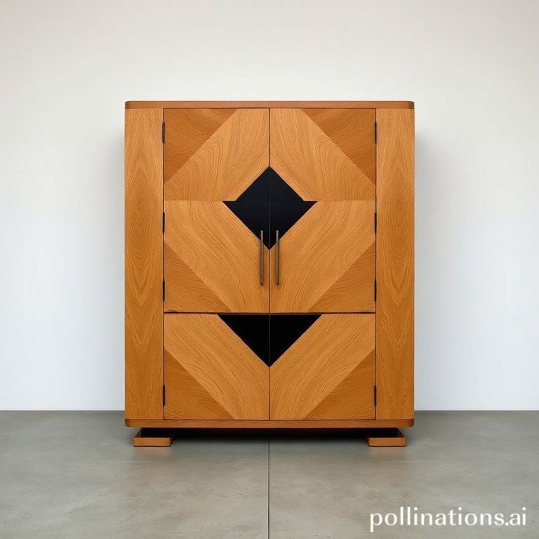 Arm&aacute;rio Art D&eacute;co com formas escalonadas (zigurate) e simetria perfeita.