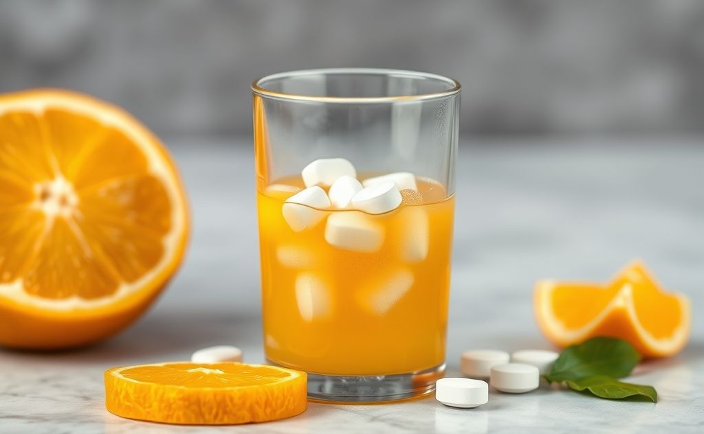 Aspirin and orange juice interaction concept