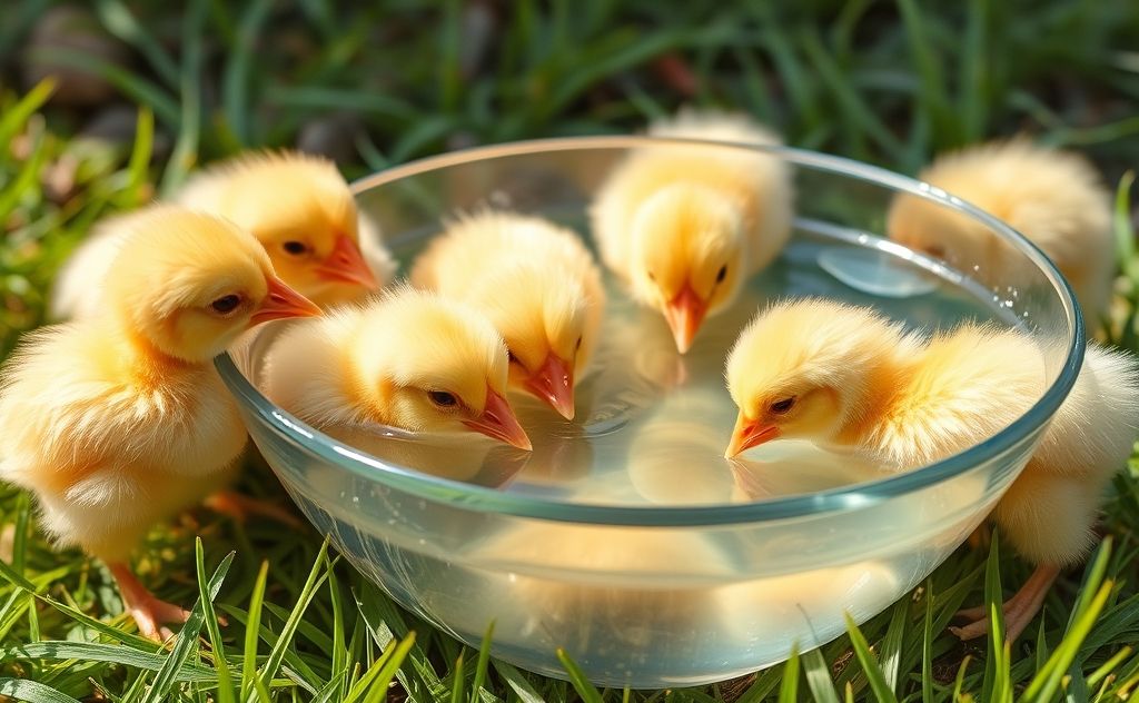 Baby chickens drink clean fresh water daily