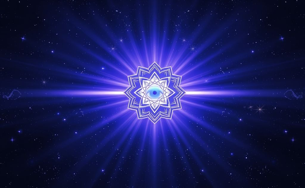 Balanced sixth chakra with energy flow and light