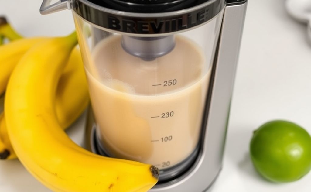 Bananas in a Breville juicer for tasty smoothies