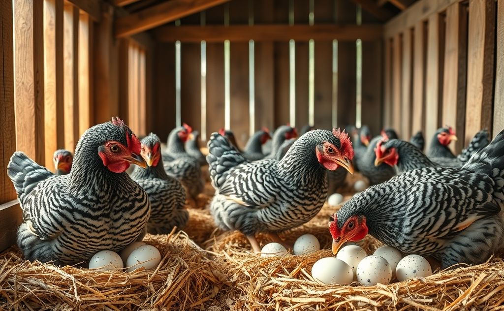 Barred Rock chickens laying eggs over time
