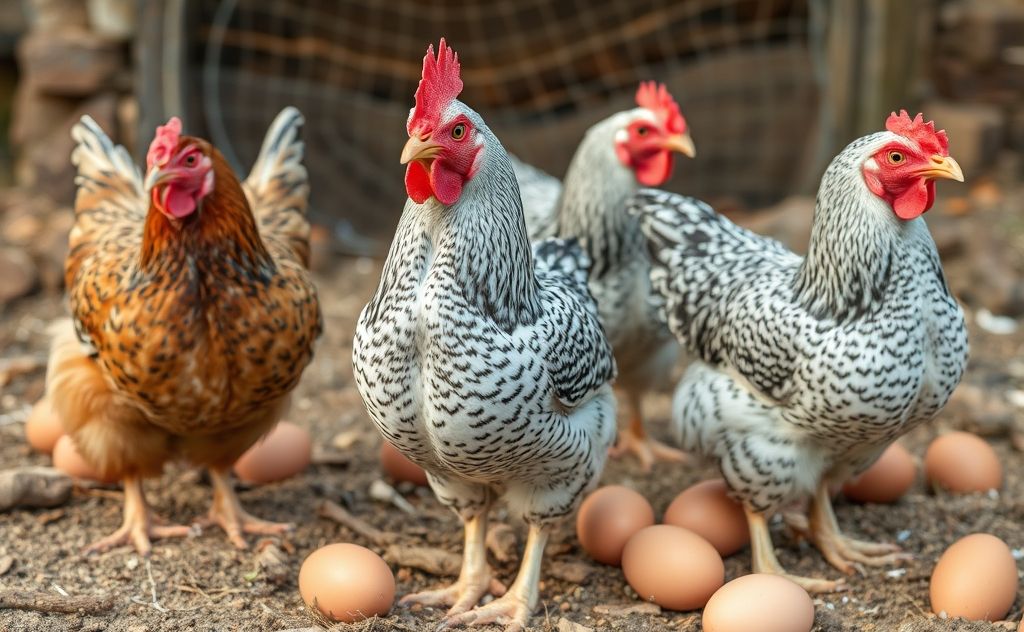 Barred Rock chickens laying light brown eggs