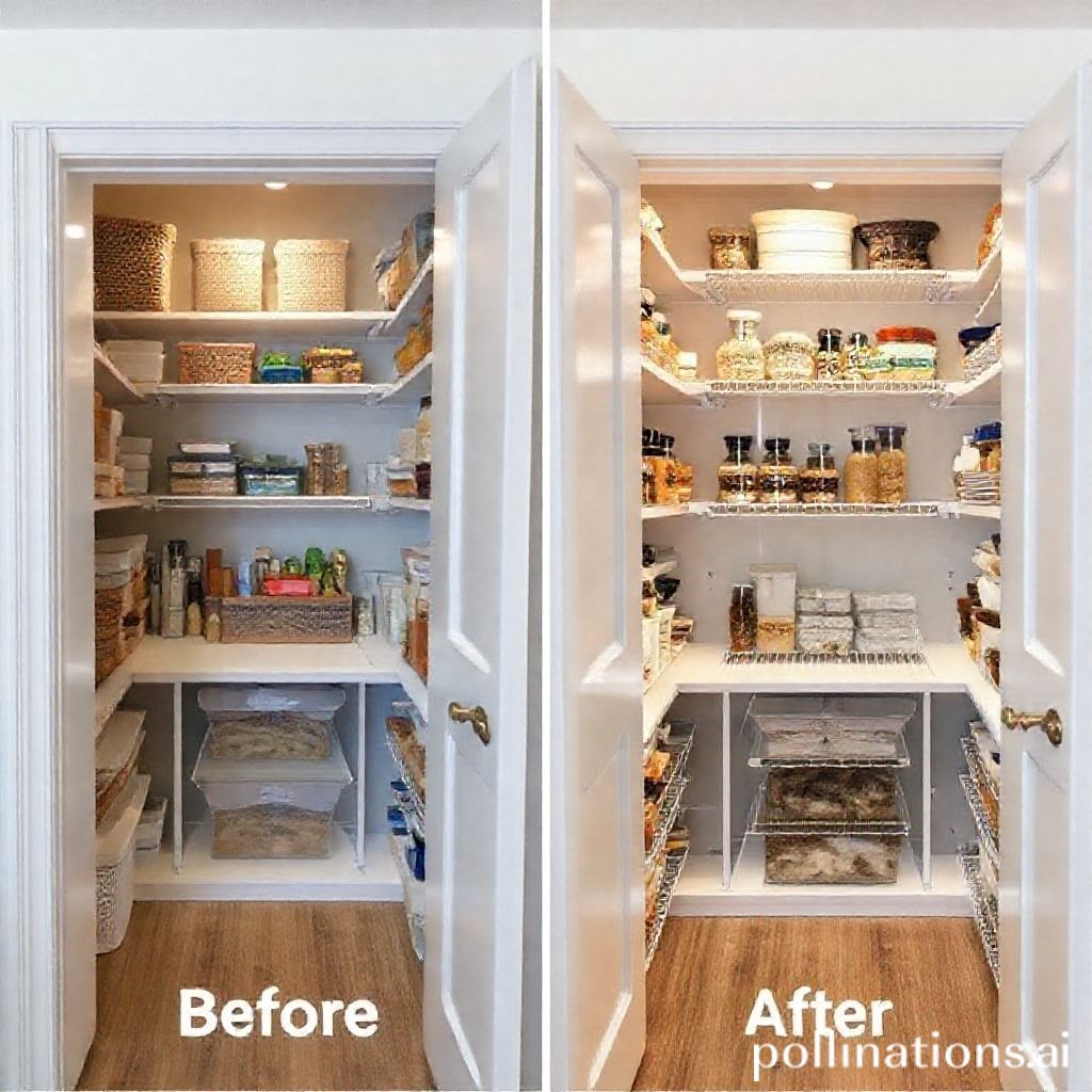 Before and after of an organized pantry