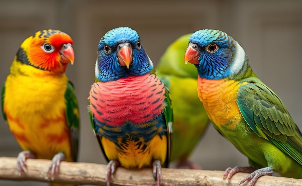 Bengalese finches showcasing vibrant color mutations in aviculture.