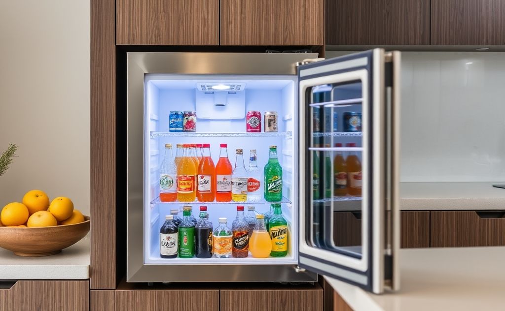 Beverage cooler with drinks in a modern kitchen