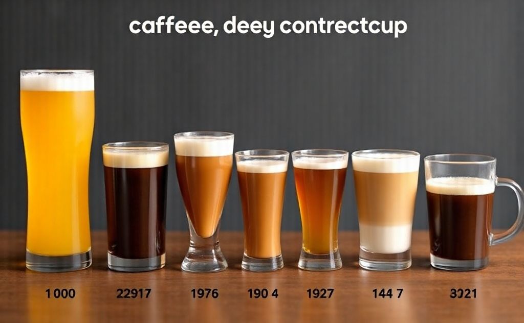 Beverages ranked by caffeine content in cups.