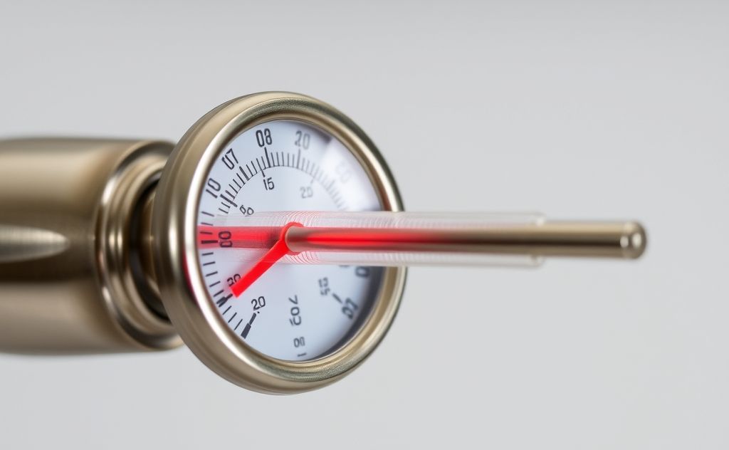 Bimetallic thermometer in action showing temperature reading