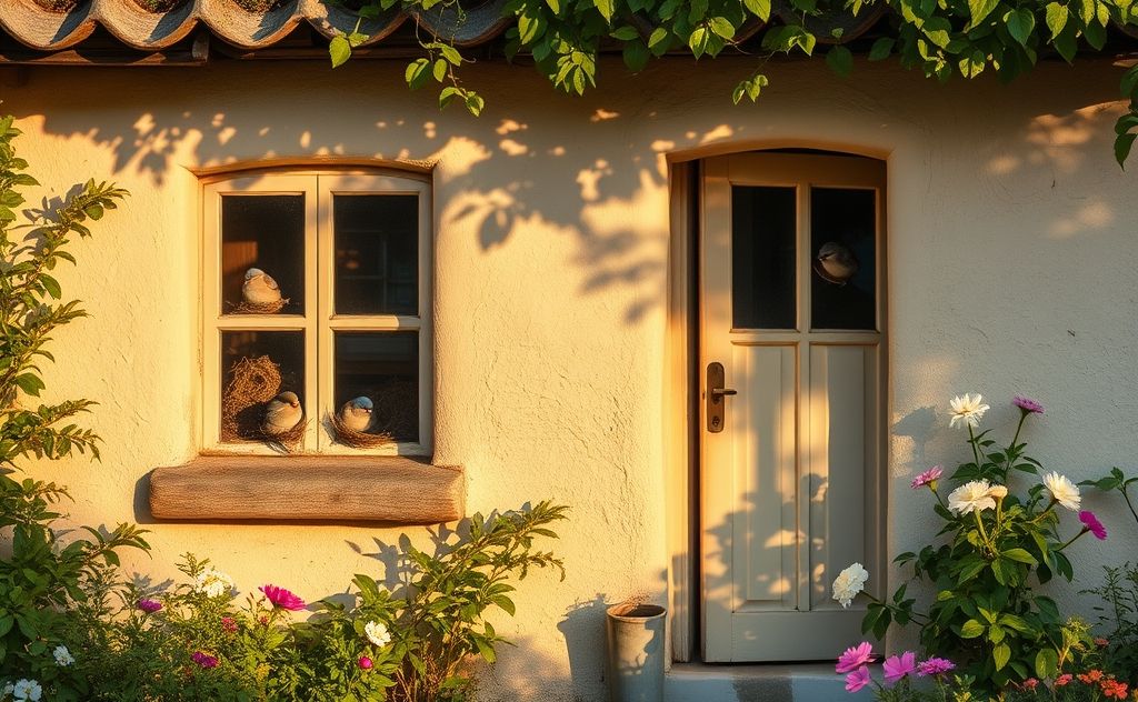 Birds nesting in the walls of a cozy house.