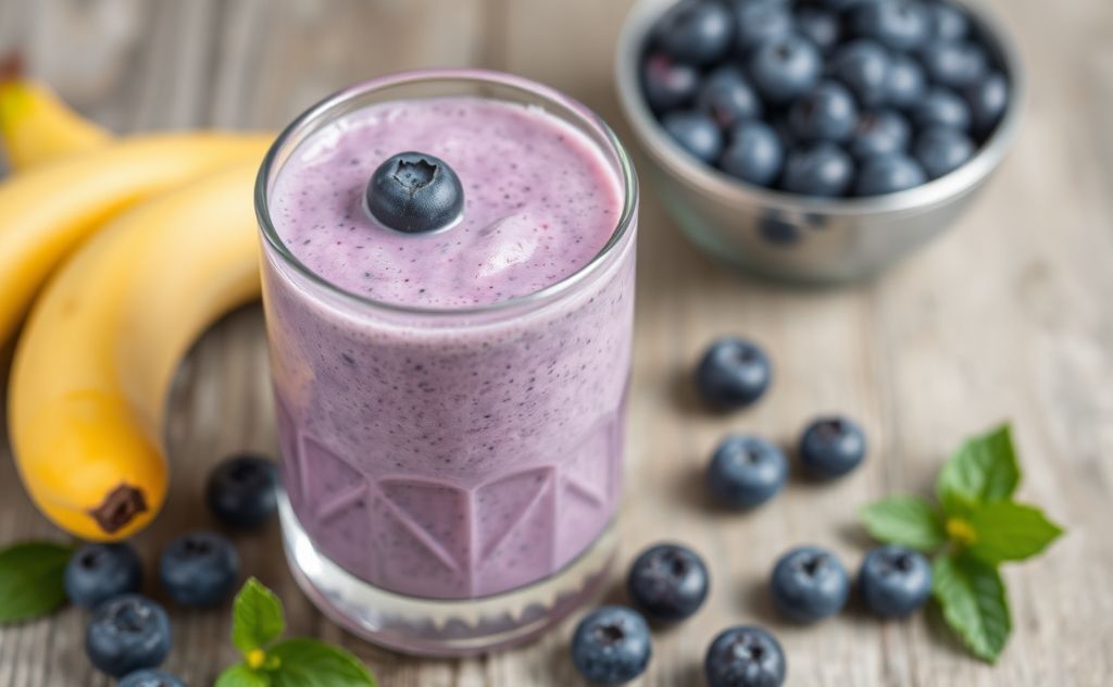 Blueberry smoothie with a thick, creamy texture