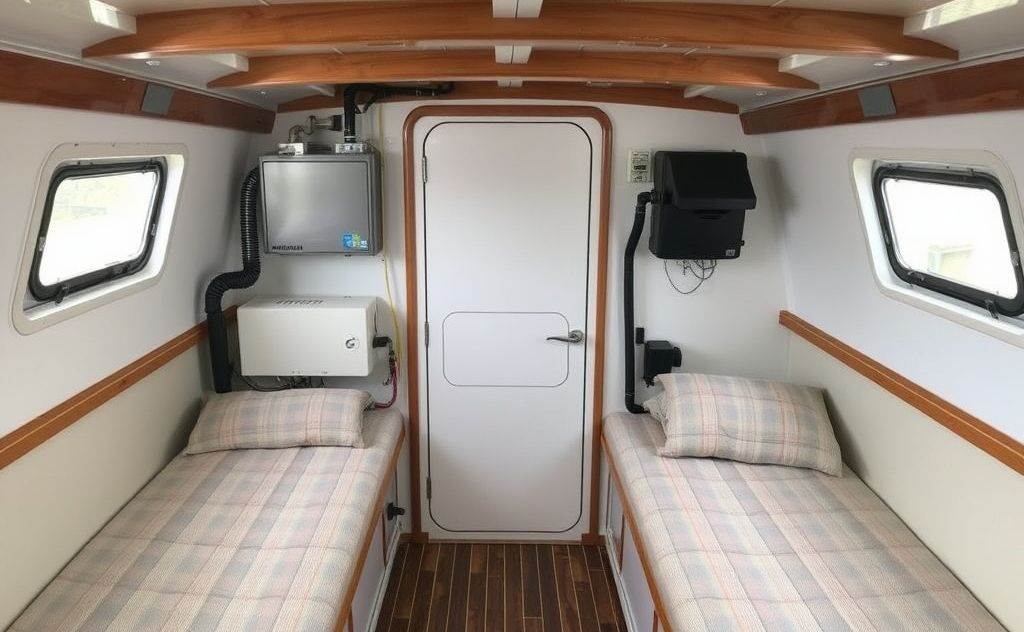 Boat cabin with diesel heating system setup