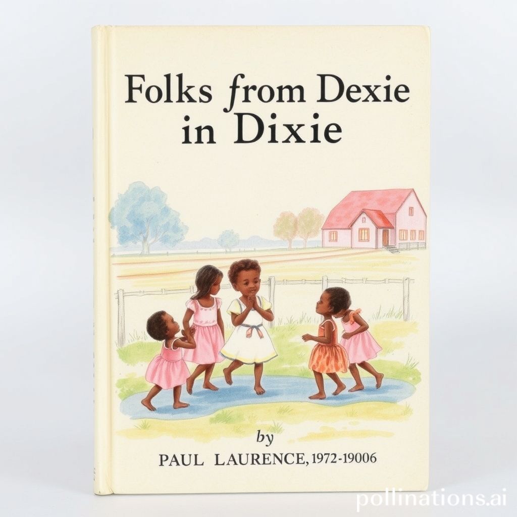 Book cover of Folks from Dixie by Dunbar, Paul Laurence, 1872-1906, watercolor and hand-drawn style, soft pink and blue tones, depicting a group of African American children playing in a rural southern setting.