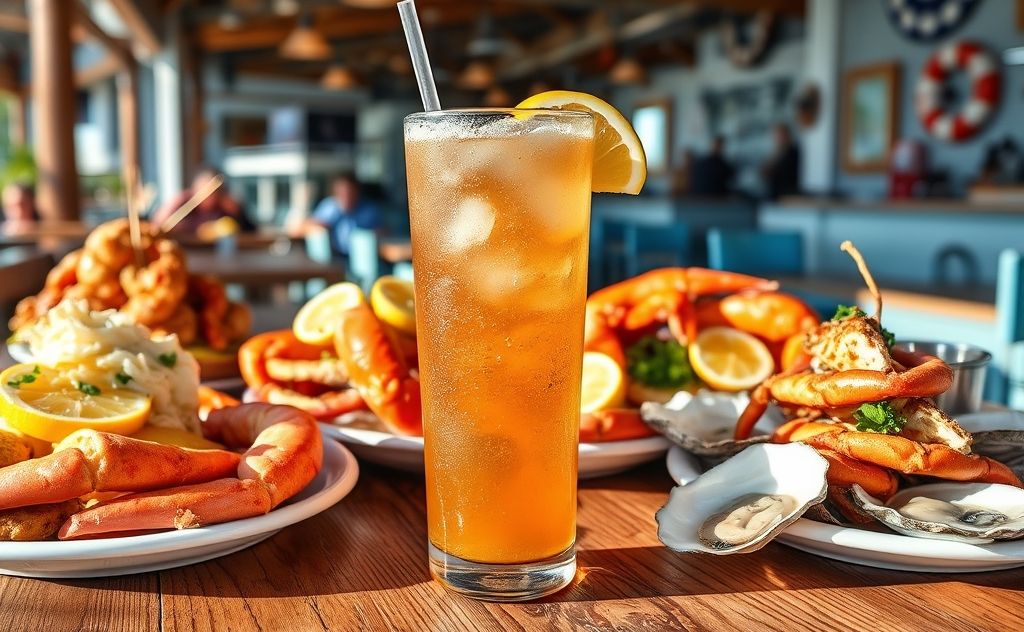 Boston Iced Tea drink with seafood dining scene