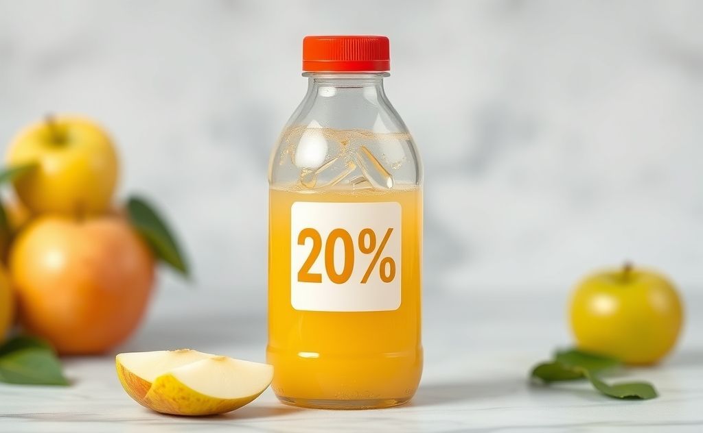 Bottle of apple juice with water percentage