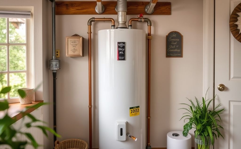 Bradford White water heater in a cozy home setting