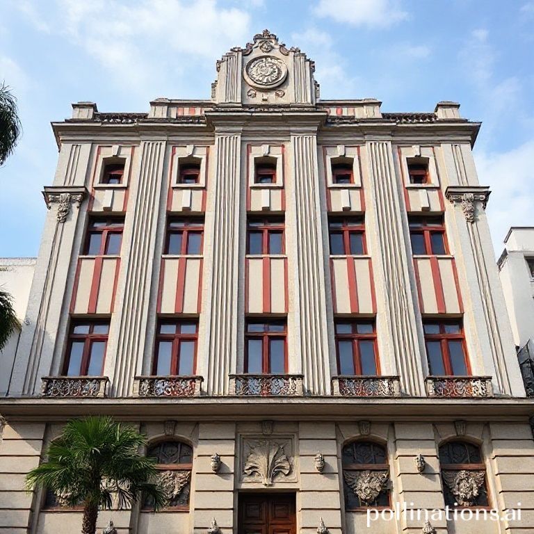 Arquitetura Art D&eacute;co brasileira com listras verticais e relevos geom&eacute;tricos.