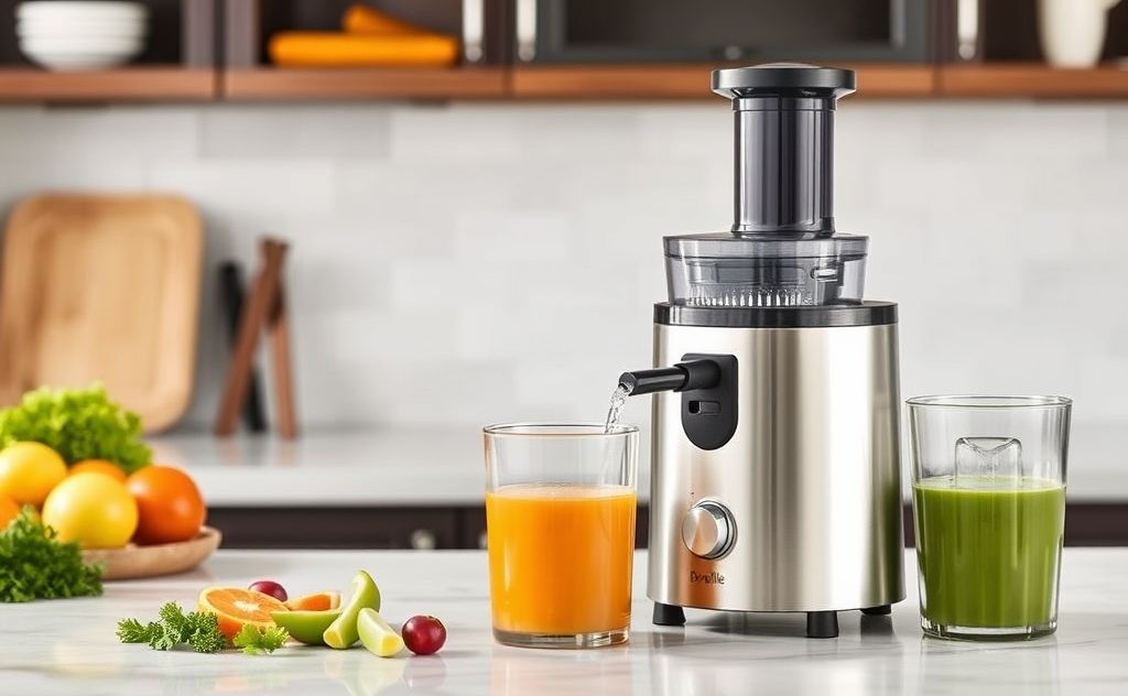 Breville juicer showcasing BPA-free features and design