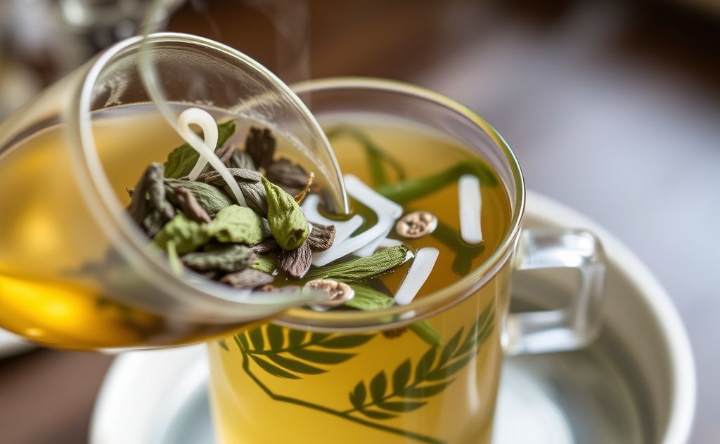 Brew Mamaki tea with leaves and hot water.