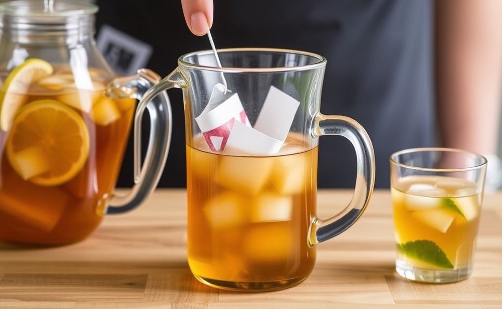 Brewing iced tea with small bags for family size