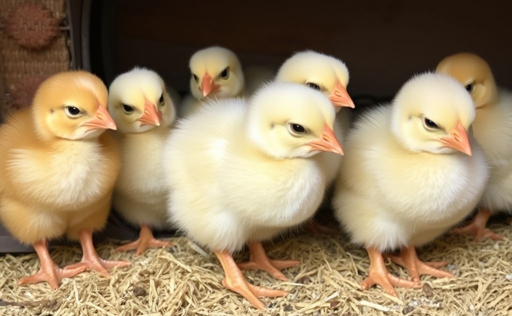 Brooding Cornish Cross chicks in a cozy setting