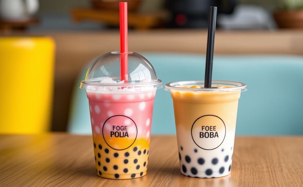 Bubble tea and boba tea in colorful cups