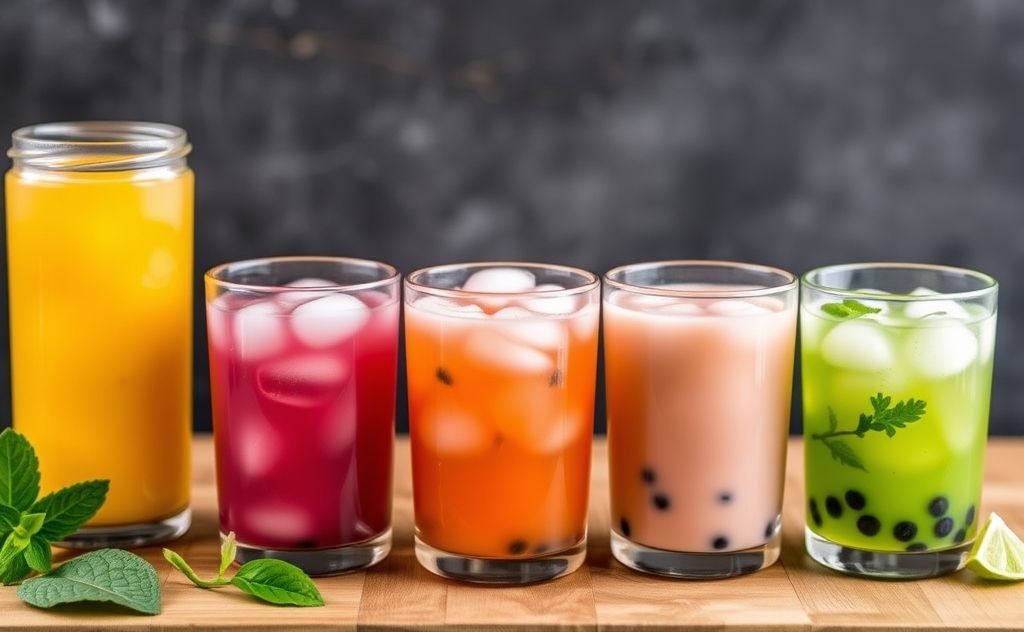 Bubble tea mix preparation guide with vibrant colors