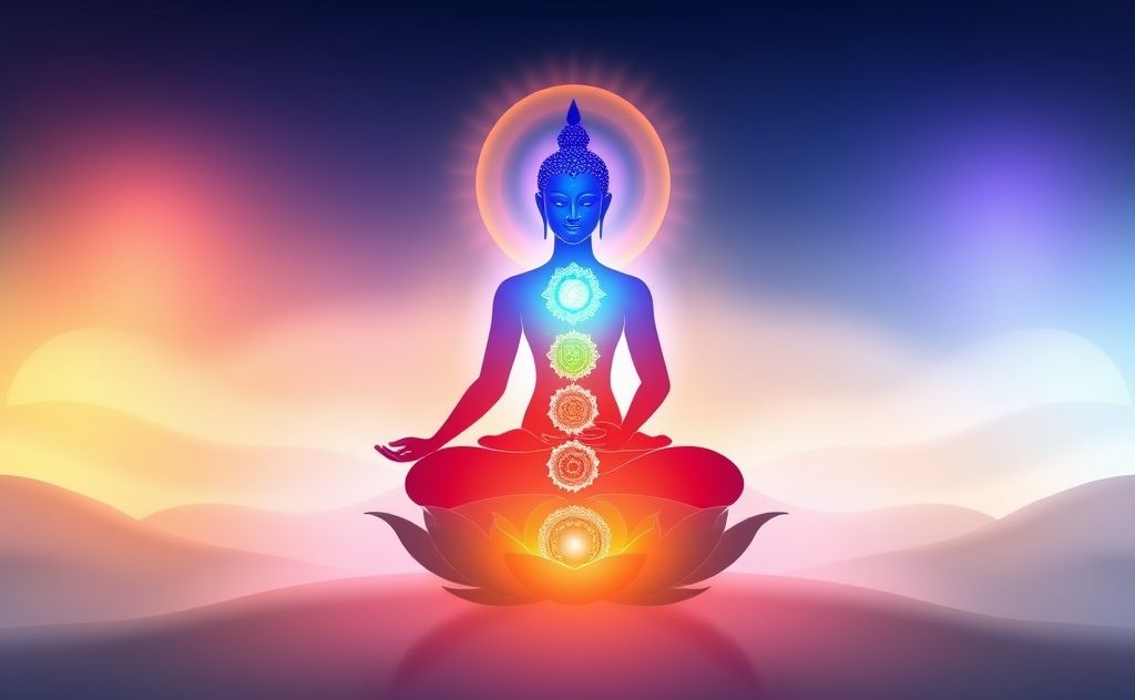 Buddhism chakra system with vibrant colors