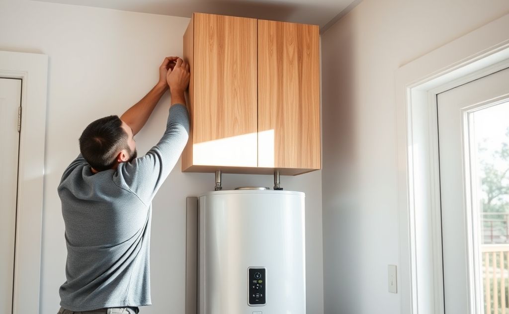 Cabinet installation above an electric water heater