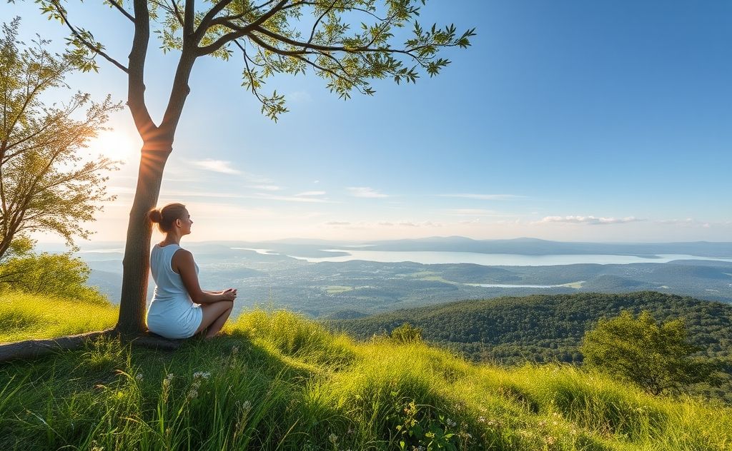Calm mind in a serene nature setting for wellbeing