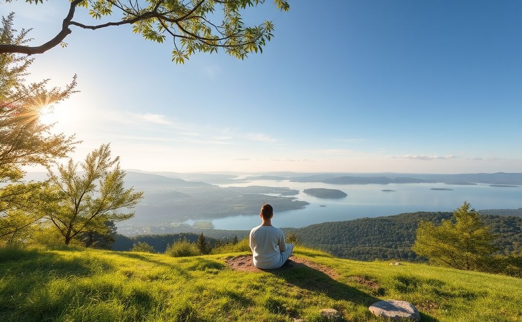 Calm mind in serene nature setting for meditation