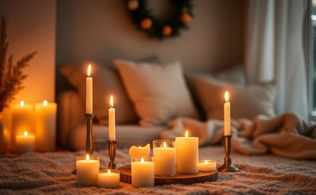 Candles warming a cozy room ambiance