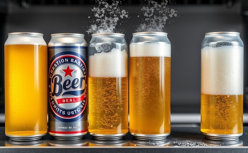 Canned beer in varying temperatures and conditions