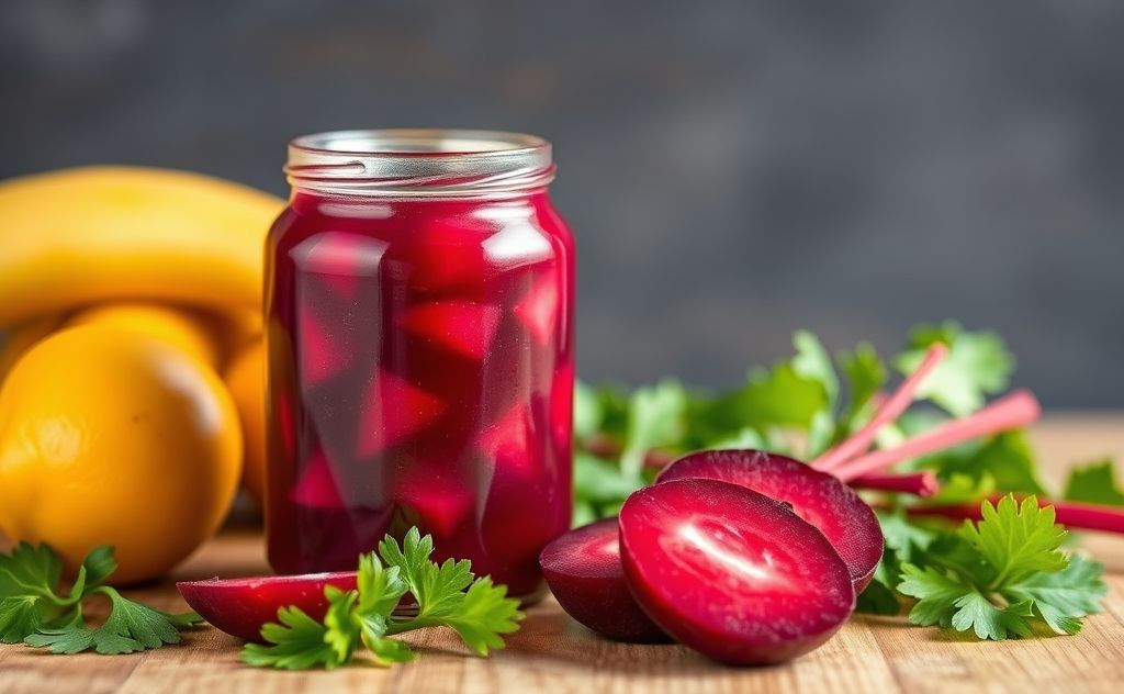 Canned beets juice in a vibrant, appetizing setting