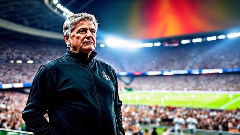 Portrait of Carlo Ancelotti on the sidelines, coaching Real Madrid