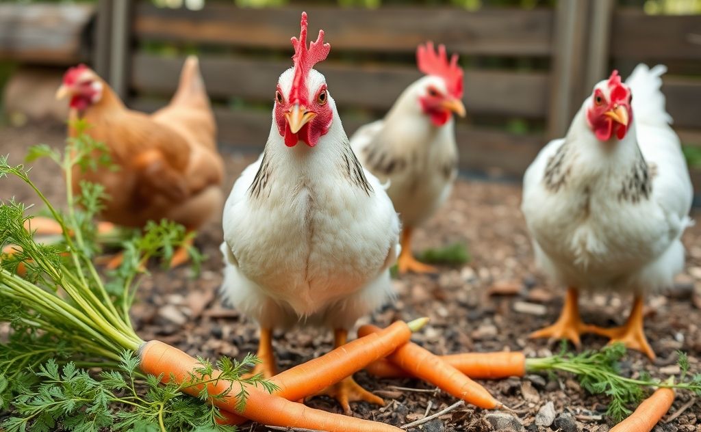 Carrots as a tasty treat for happy chickens