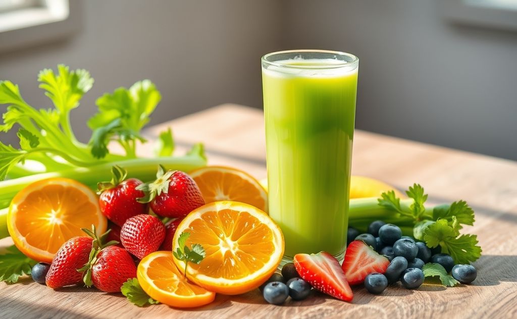 Celery juice paired with fresh fruit blend